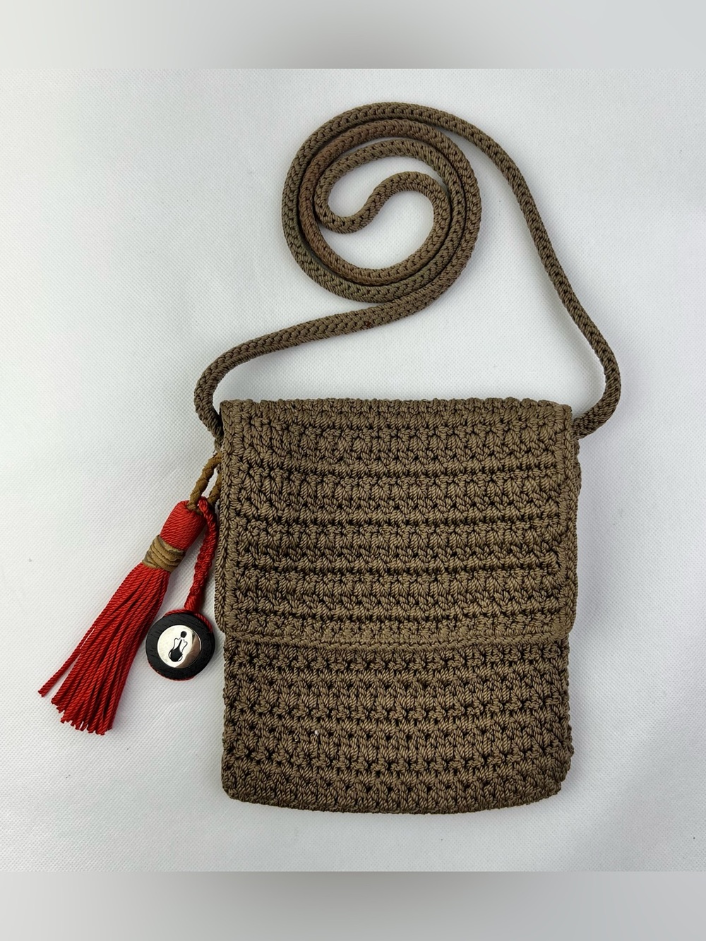 The Sak Crochet Crossbody Bag Small Boho Purse Logo Charm Tassel